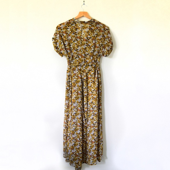 MELLÓDAY Sheer Golden Yellow with White Blooms Print MIDI Dress – XS - Picture 2 of 16
